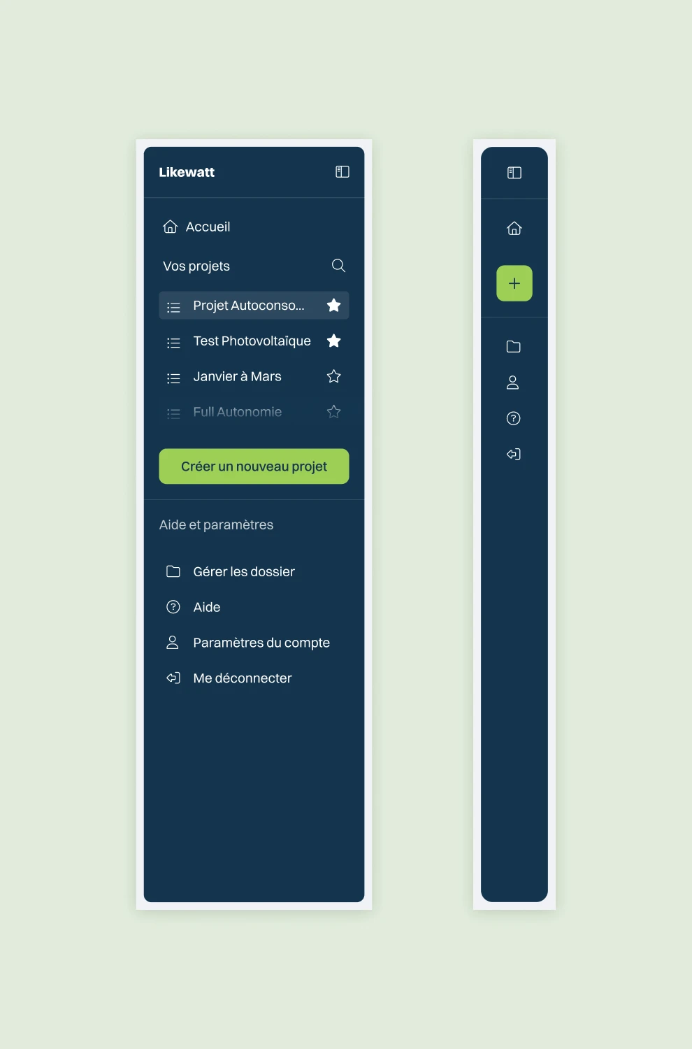 Menu de l'application