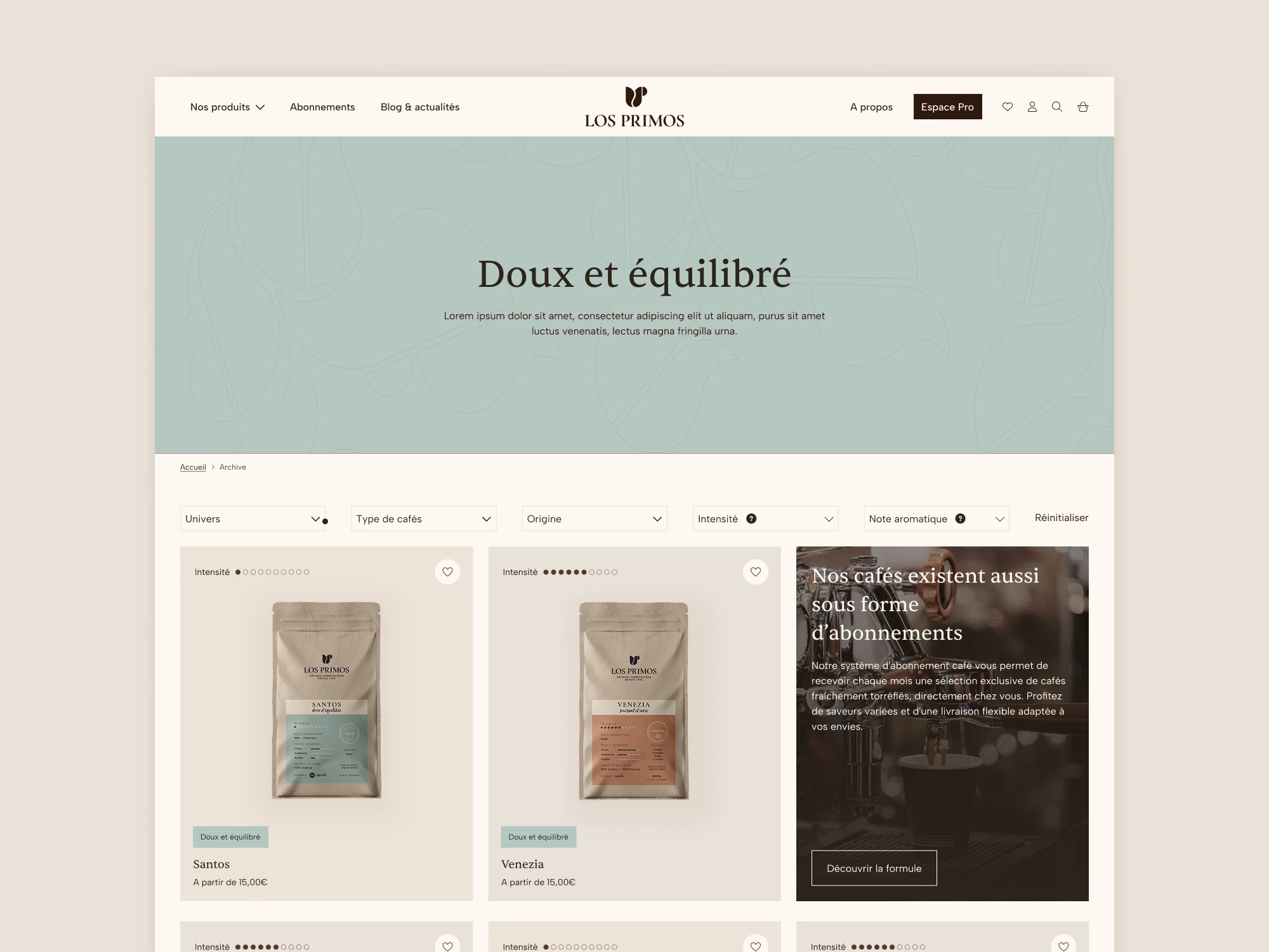 Page d'archive d'une catégorie de café