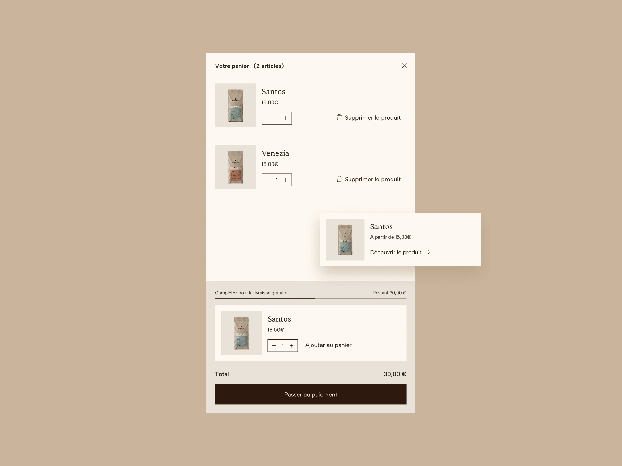 Section slide-in panier e-commerce