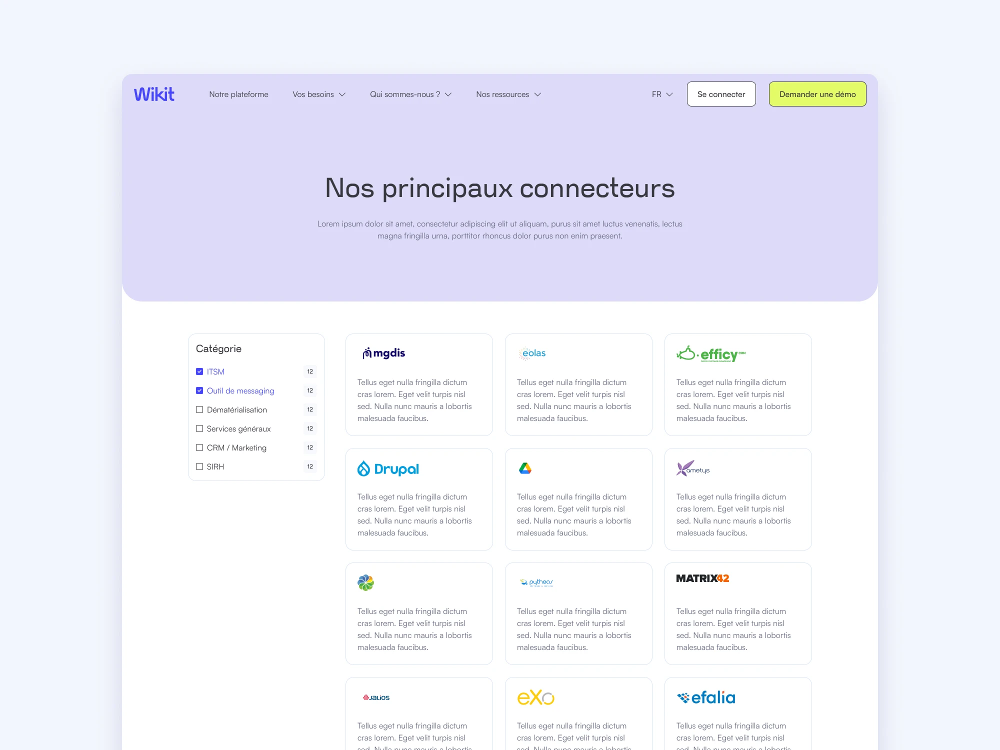 Page connecteurs du site Wikit